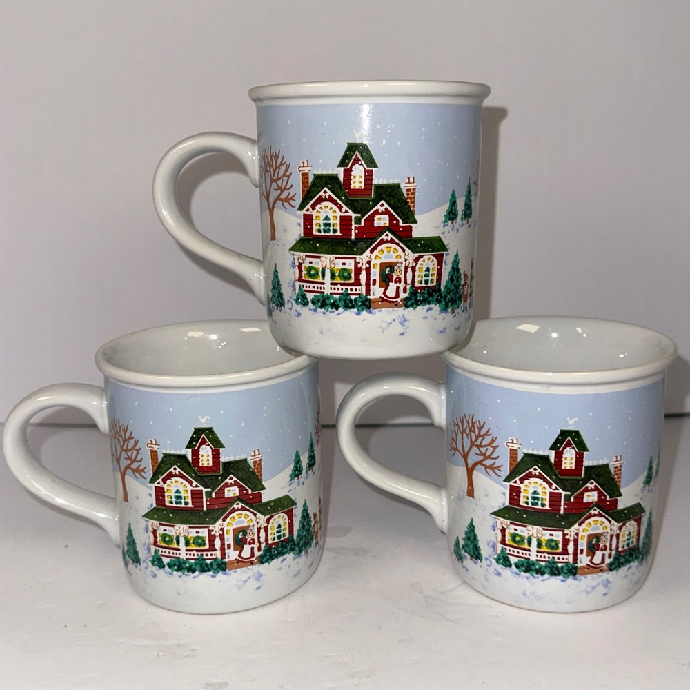 American Greetings Christmas Mugs Set Of 3 Holiday Home‎ Happiness Theme